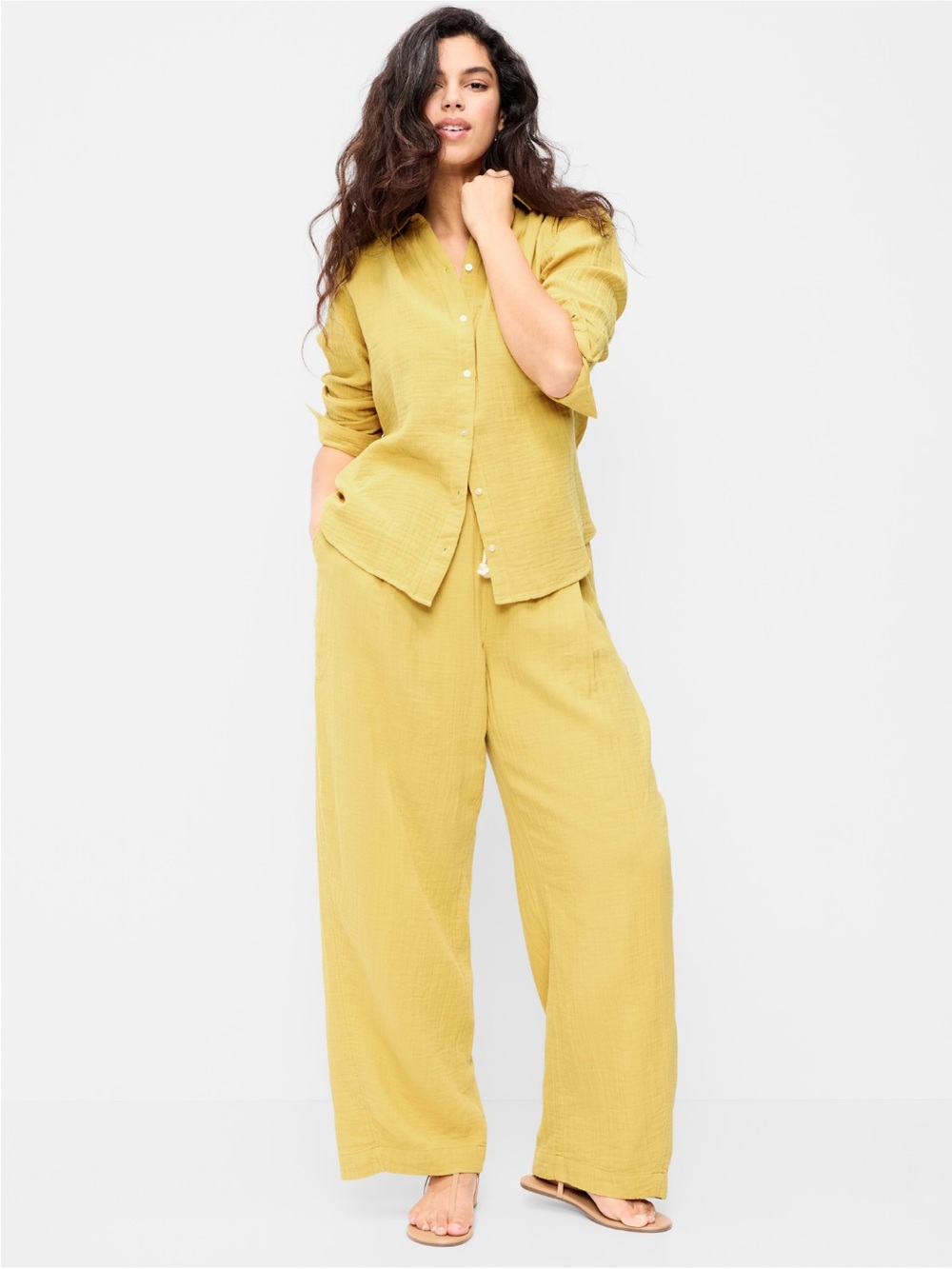 Open Back Crinkle Gauze XS New Button Down Shirt Top Mustard Yellow Sandstorm